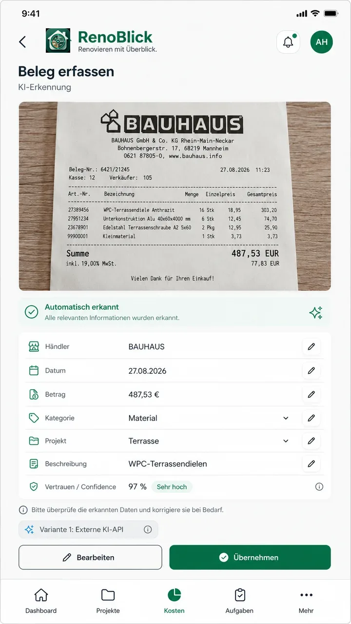 KI-Belegerkennung in RenoBlick